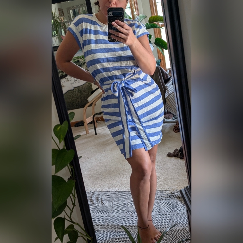 J. Crew Cream and Blue Striped Dress